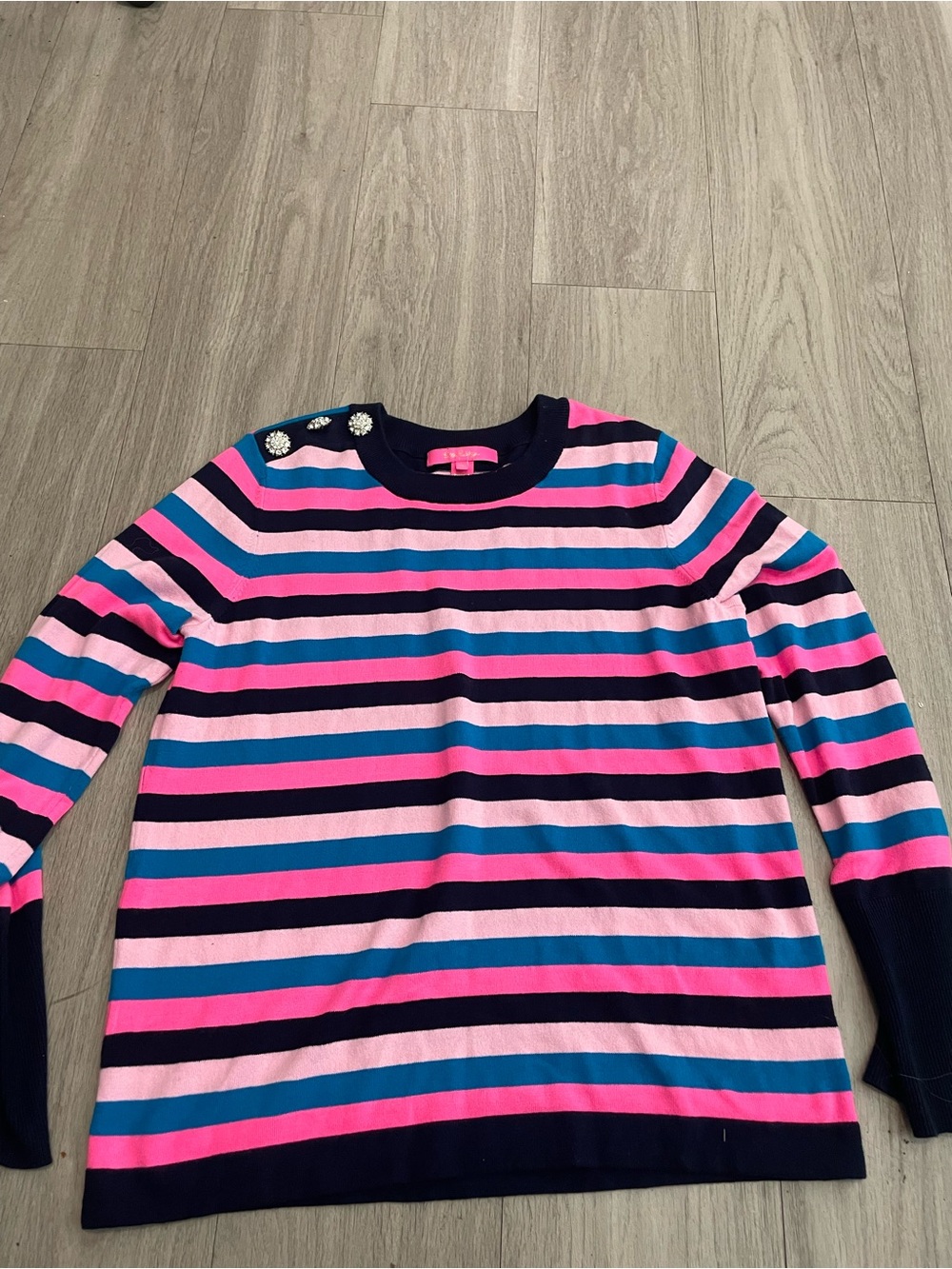 Lilly Pulitzer Pink, Navy & Teal Striped Crewneck Sweater